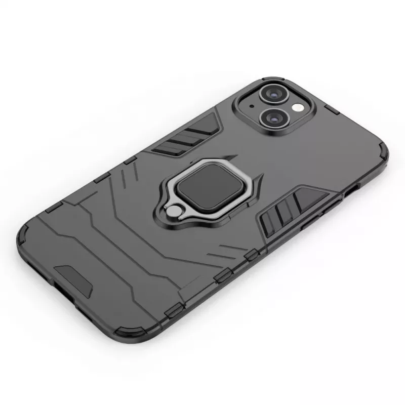 Hurtel Ring Armor dėklas, skirtas iPhone 14 Plus, šarvuotas dangtelis su magnetiniu laikikliu, žiedu, juodas