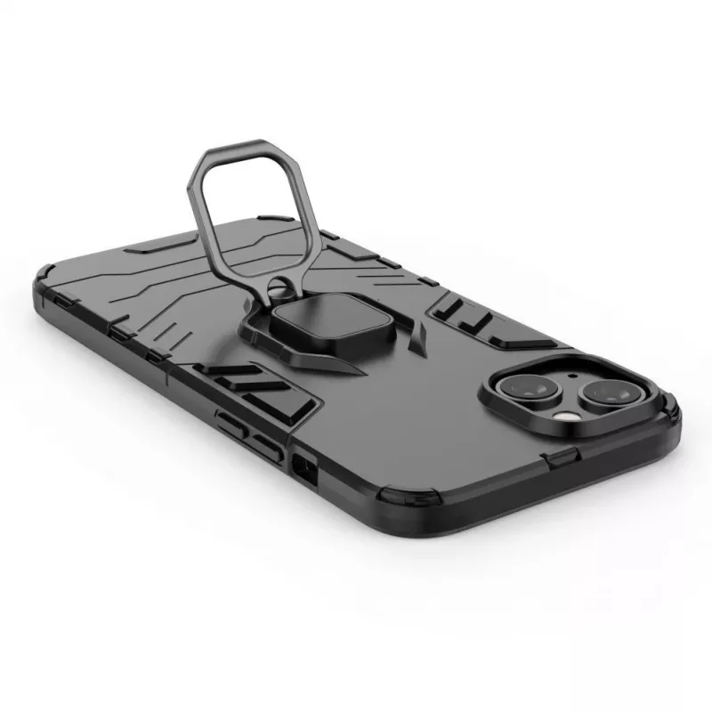 Hurtel Ring Armor dėklas, skirtas iPhone 14 Plus, šarvuotas dangtelis su magnetiniu laikikliu, žiedu, juodas