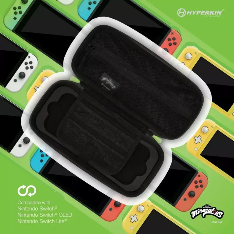Hyperkin M07541-MTCN Kieto korpuso dėklas, žalias, įvairiaspalvis, PEVA, skirta Nintendo Switch Lite, atsparus smūgiams, vandeniui atsparus, nešiojimo krepšys