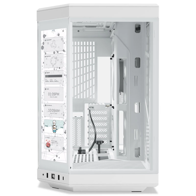 HYTE Y70 Touch vidutinės bokštinės korpusas, baltas, 14,1 inch LCD jutiklinis ekranas, grūdintas stiklas, E-ATX/ATX/mATX/Mini-ITX