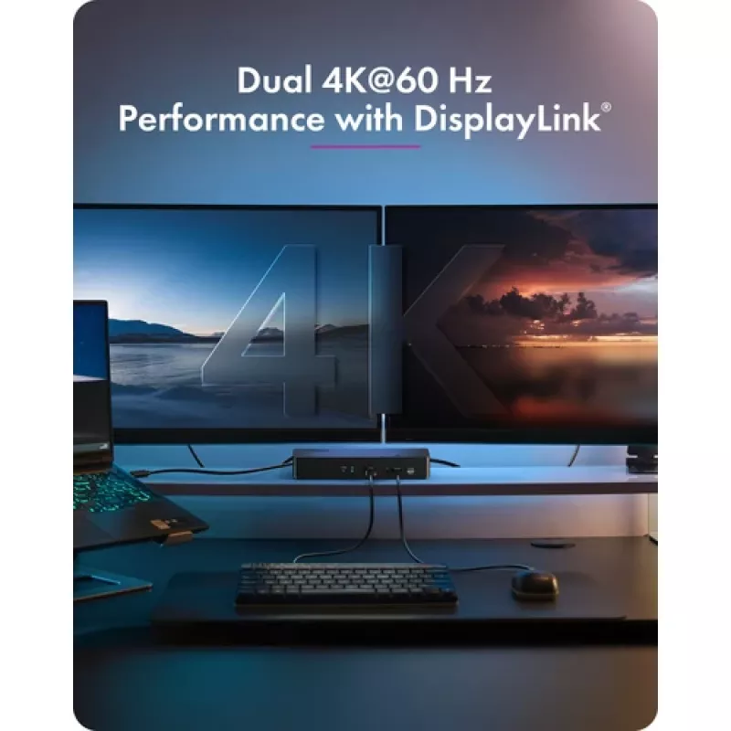 ICY BOX Heart Dock 2255 11-in-1 prijungimo stotelė, DisplayLink DL-6950, 2x HDMI/DP 4K@60Hz, 96W Power Delivery, Gigabit LAN, USB-C/A 10Gbps