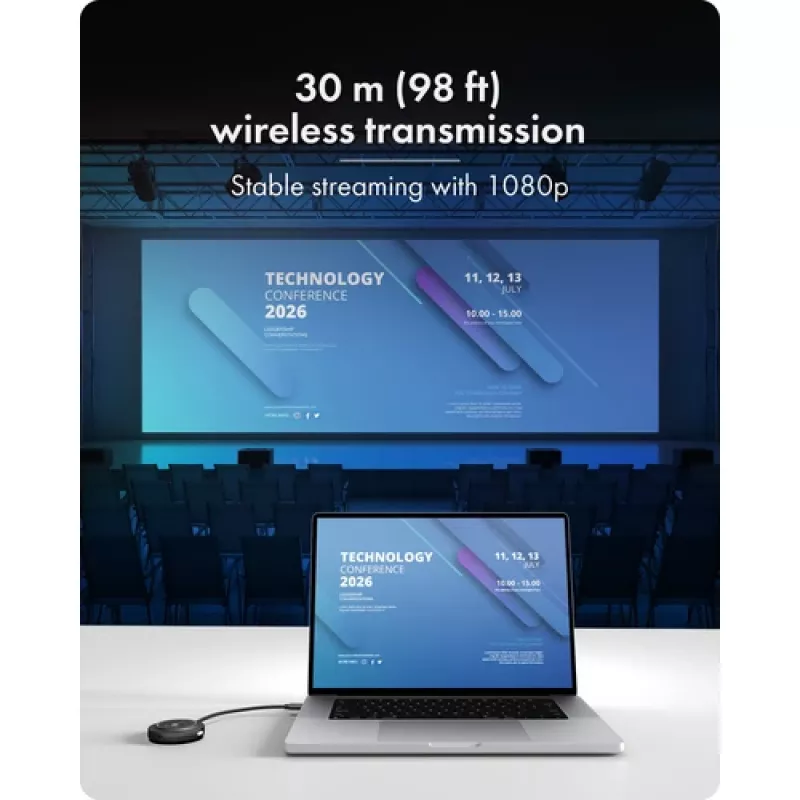 Icy Box IB-WL101 belaidžio HDMI prailgintuvo rinkinys – USB-C į HDMI siųstuvas ir imtuvas, Full HD 1080p, 30 m veikimo nuotolis, juodos spalvos
