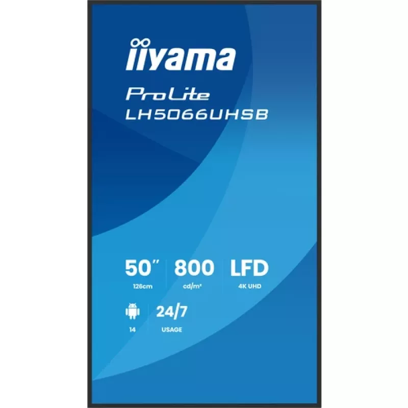 IIYAMA LH5066UHSB-B1AG 50 colių 4K UHD IPS skaitmeninių reklamų ekranas su Android, 2x HDMI, USB-C, 500 cd/m²