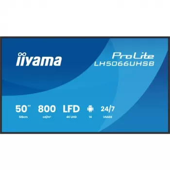 IIYAMA LH5066UHSB-B1AG 50 colių 4K UHD IPS skaitmeninių reklamų ekranas su Android, 2x HDMI, USB-C, 500 cd/m²