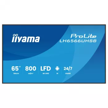 IIYAMA LH6566UHSB-B1AG 65 colių 4K UHD skaitmeninių ženklų ekranas su Android 11, 500 cd/m², 2x HDMI, USB-C, DP, WiFi, 18/7 veikimas