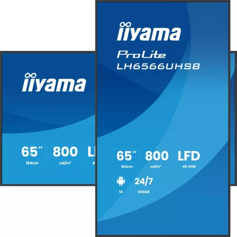 IIYAMA LH6566UHSB-B1AG 65 colių 4K UHD skaitmeninių ženklų ekranas su Android 11, 500 cd/m², 2x HDMI, USB-C, DP, WiFi, 18/7 veikimas