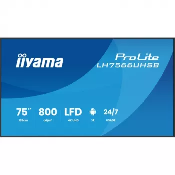 IIYAMA LH7566UHSB-B1AG 75 colių 4K UHD skaitmeninių ženklų ekranas su Android 11, 24/7 veikimu
