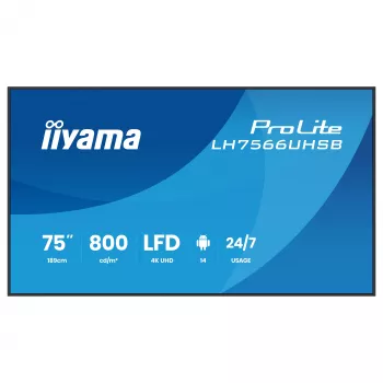 IIYAMA LH7566UHSB-B1AG 75 colių 4K UHD skaitmeninių ženklų ekranas su Android 11, 24/7 veikimu
