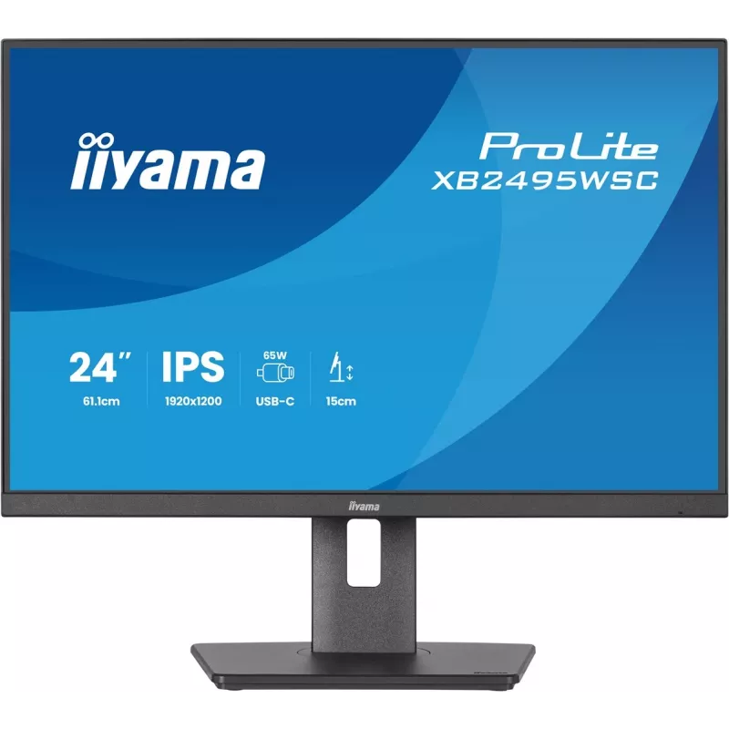 IIYAMA ProLite XB2495WSC-B1 24.1 colio WUXGA IPS 100Hz monitorius su USB-C stotele, reguliuojamu aukščiu, VESA, garsiakalbiais