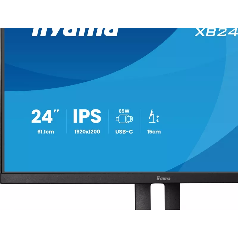 IIYAMA ProLite XB2495WSC-B1 24.1 colio WUXGA IPS 100Hz monitorius su USB-C stotele, reguliuojamu aukščiu, VESA, garsiakalbiais
