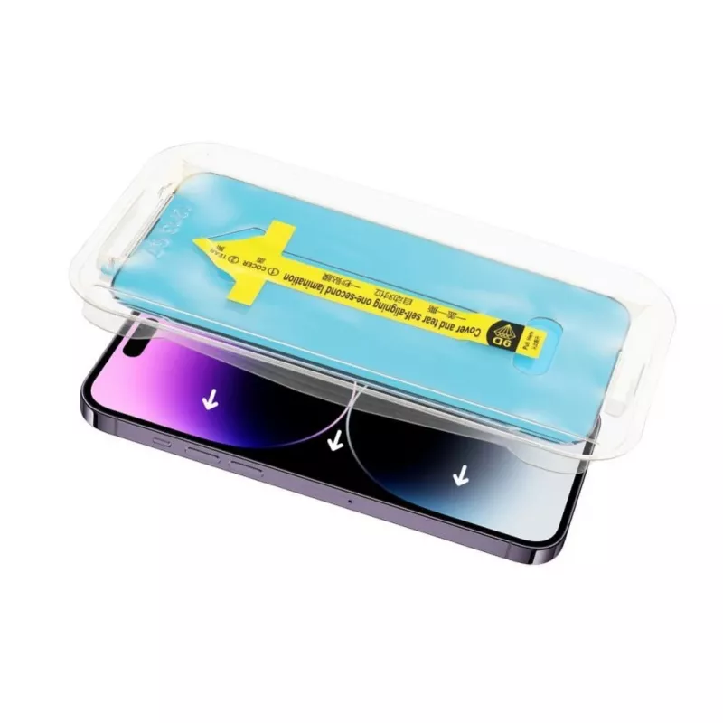 iLike Apple 5D Full Glue Tempered Glass, skirta iPhone 13 / 13 Pro / 14, juoda + montavimo rėmelis