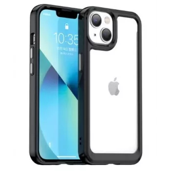 iLike Apple iPhone 14 kietas dangtelis su gelio rėmeliu, permatomas juodas