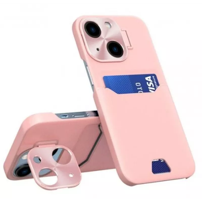 iLike Apple iPhone 14 Leather Stand Case Cover Card Wallet with Stand Pink