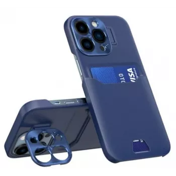 iLike Apple iPhone 14 Pro Odinis Dėklas su Stovu ir Kortelių Pinigine Mėlyna