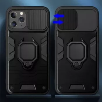 iLike Apple iPhone 14 Pro Max žiedo objektyvo dėklas juodas - hibridinis apsauginis dangtelis su integruotu žiedo laikikliu, fotoaparato objektyvo apsauga, smūgių sugėrimu, belaidžio įkrovimo suderinamumu