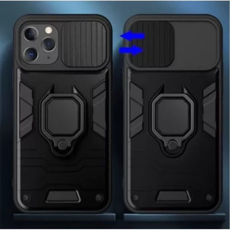 iLike Apple iPhone 14 Pro Max žiedo objektyvo dėklas juodas - hibridinis apsauginis dangtelis su integruotu žiedo laikikliu, fotoaparato objektyvo apsauga, smūgių sugėrimu, belaidžio įkrovimo suderinamumu