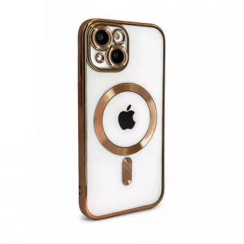 iLike Apple iPhone 15 elektrolituotas TPU dėklas su MagSafe, permatomas auksinis