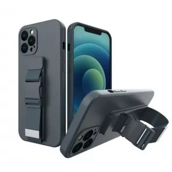 iLike Samsung Galaxy A22 5G Rope Case Gel TPU Airbag Case Cover su dirželiu, tamsiai mėlyna