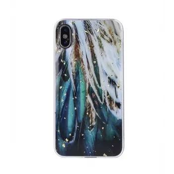 iLike Samsung Gold Glam dėklas, skirtas Samsung Galaxy A53 5G - plunksnų dizainas, permatomas su aukso akcentais
