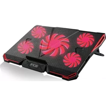INCA INC-611GMS Gaming Laptop Cooler su 5 ventiliatoriais, 6 aukščio lygiais, 2 USB prievadais, 13-17 colių nešiojamiesiems kompiuteriams, juoda/raudona