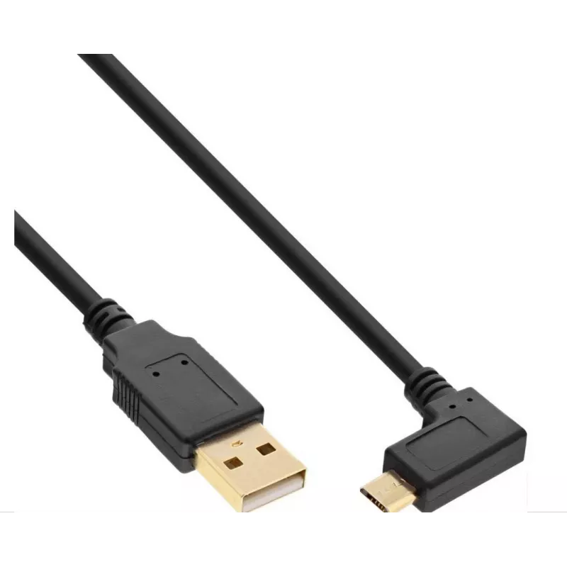 InLine Micro-USB 2.0 laidas, USB-A kištukas į Micro-B kištuką kampu, paauksuoti kontaktai, 0,5 m