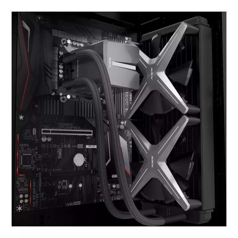 Inter-Tech ALSEYE X240 daugiafunkcis skystas CPU aušintuvas, 240mm radiatorius, 2x 120mm PWM ventiliatoriai, ARGB, Intel ir AMD