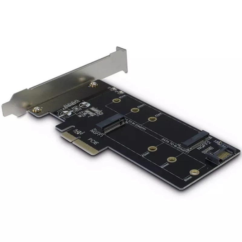 Inter-Tech PCIe adapterio kortelė KT015 PCIe x4 į M.2 NVMe + SATA į M.2