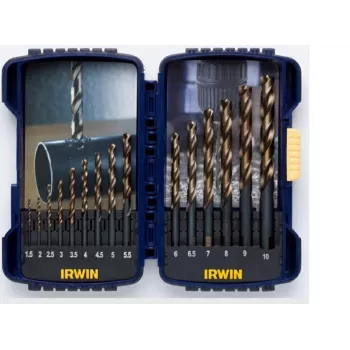 IRWIN TURBOMAX PRO 15 dalių HSS grąžtų rinkinys, 1,5–10 mm, DIN 338, su kryžminiu galandimu, metalas/mediena/plastikas