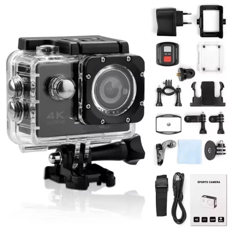iWear K1 Ultra HD 4K 16MP Wi-Fi sportinė kamera su 2 inch LCD nuotolinio valdymo pultu ir 8x tvirtinimo rinkiniu
