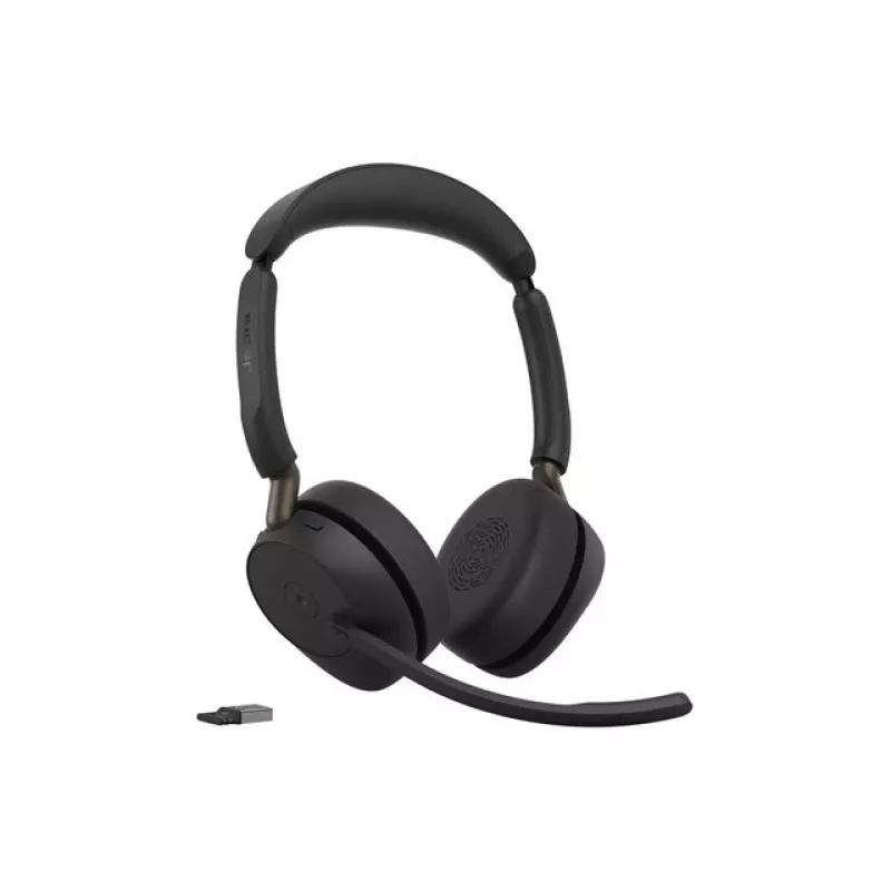 Jabra Evolve3 65 Stereo belaidis Bluetooth ausinių rinkinys su Link 390a USB-A adapteriu ir įkrovimo stovu – „Microsoft Teams“ sertifikuotas, ant ausų, triukšmą slopinantis mikrofonas, 37 val. baterija