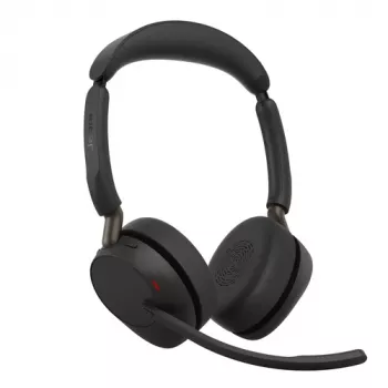 Jabra Evolve3 65 Stereo belaidės ausinės su Link 380c USB-C adapteriu ir įkrovimo stovu, juodos