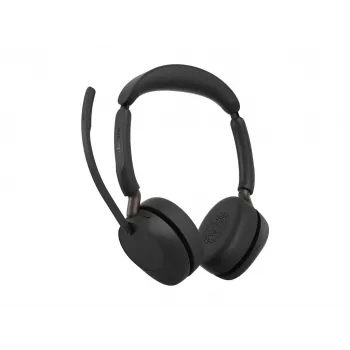 Jabra Evolve3 65 Stereo belaidės ausinės su Link 380c USB-C adapteriu ir įkrovimo stovu, juodos