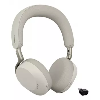 Jabra Evolve3 75 UC belaidė ausinė ant ausų su triukšmo slopinimu ir Link 390c adapteriu (šiltai pilka)