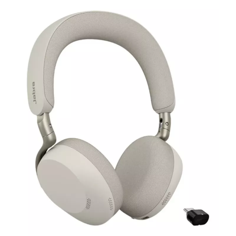 Jabra Evolve3 75 UC belaidė ausinė ant ausų su triukšmo slopinimu ir Link 390c adapteriu (šiltai pilka)