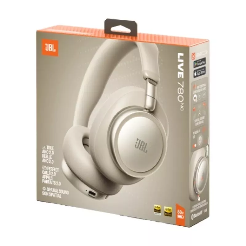 JBL Live 780NC belaidės ausinės su adaptyviuoju triukšmo slopinimu, Bluetooth 5.3, 50 val. baterija, šampanės spalvos