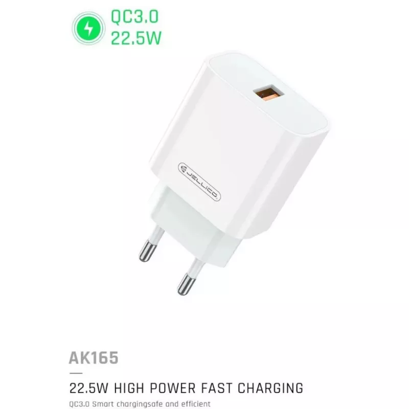 Jellico AK-165 USB 22.5W QC 3.0 išmanusis greitas įkroviklis 1x USB (5-12V) baltas