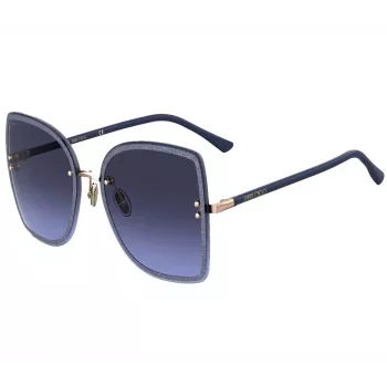 JIMMY CHOO LETI-S-LKSGB Moteriški katės akies formos akiniai nuo saulės, juodai auksinis acetato rėmelis, pilki gradientiniai lęšiai, 62/15/145 mm