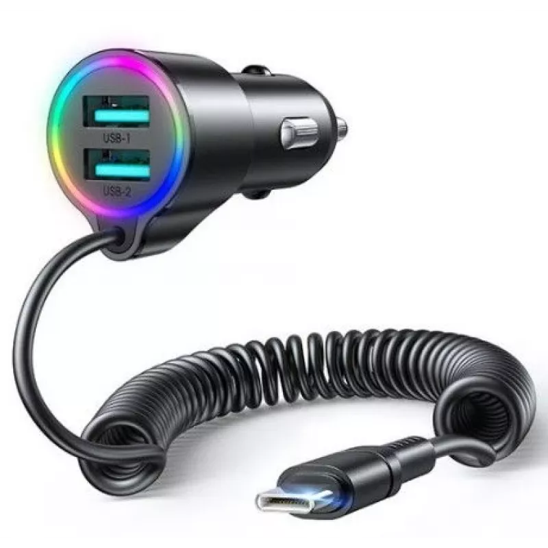 Joyroom 3-in-1 Fast Car Charger with USB-C Cable 1.5m 17W Black