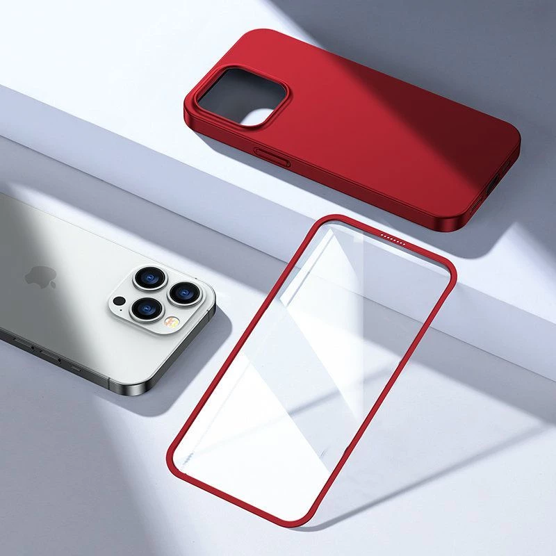 Joyroom 360 Full Case priekinis ir galinis dangtelis, skirtas iPhone 13 Pro Max + grūdinto stiklo ekrano apsauga, raudona (JR-BP928 Red)