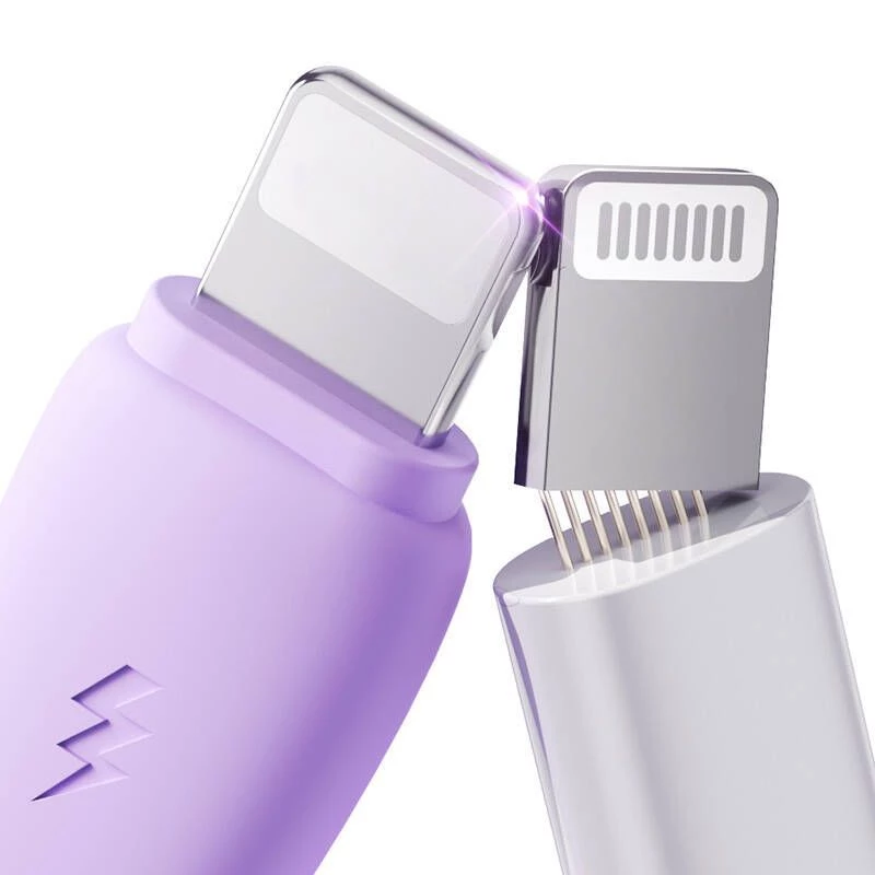 JOYROOM 3in1 Spalvingas USB į USB-C/Lightning/Micro USB laidas 3.5A, 1m (Violetinė)