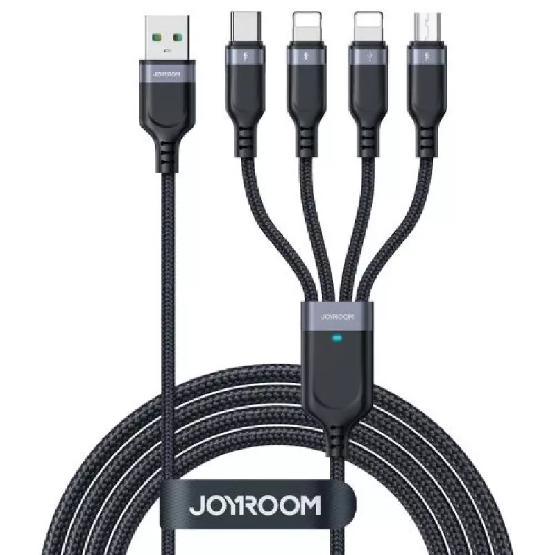 Joyroom 4-in-1 USB-A į 2x Lightning / USB-C / Micro USB įkrovimo laidas, 3,5A, 1,2 m, juodas (A18 serija)