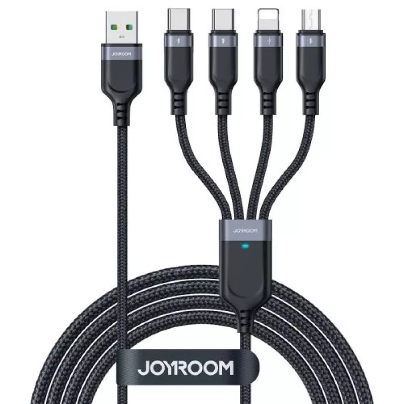 Joyroom 4-in-1 USB - Lightning/ Type-C/ Type-C/ Micro USB kabelis Multi-Color Series A18, 3,5A, 1,2m, juodas (S-1T4018A18c)