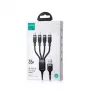 Joyroom 4-in-1 USB - Lightning/ Type-C/ Type-C/ Micro USB kabelis Multi-Color Series A18, 3,5A, 1,2m, juodas (S-1T4018A18c)