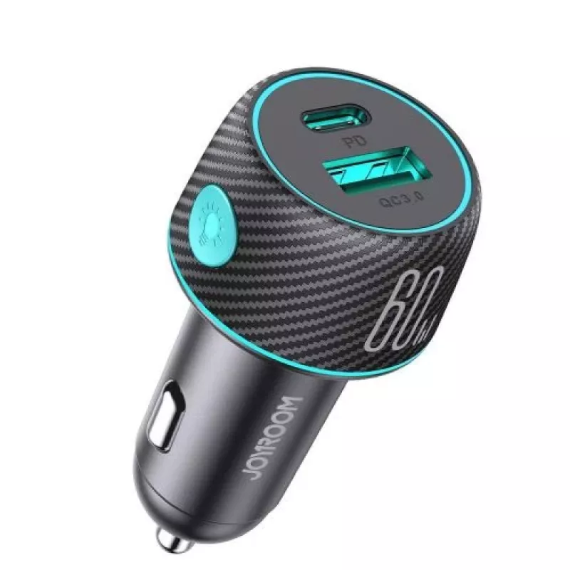 Joyroom Automobilinis įkroviklis U+C, QC 3.0, PD, 60W, RGB, Juodas (JR-CCN01)