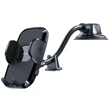 Joyroom automobilinis telefono laikiklis su lanksčia rankena prietaisų skydeliui ir langui, juodas