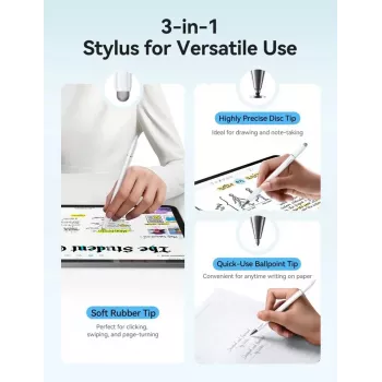 JOYROOM JR-BP561 3-in-1 pasyvus magnetinis talpinis rašiklis su tušinuku, baltas
