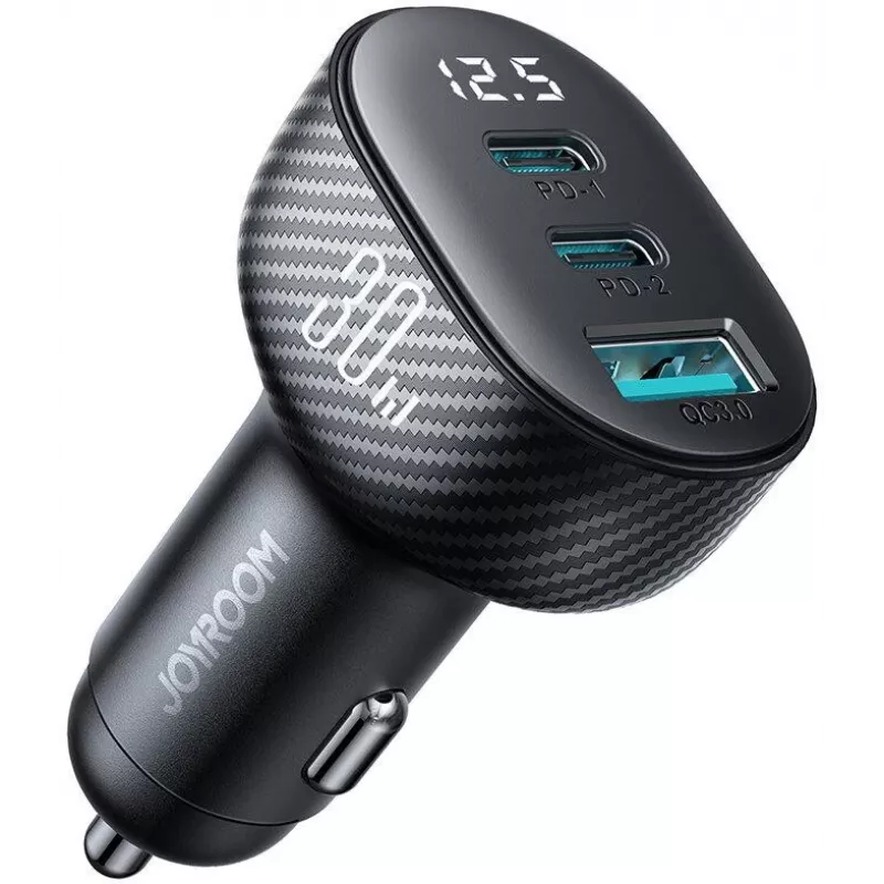 Joyroom JR-CCD04 Automobilinis įkroviklis 30W 2x USB-C USB-A su skaitmeniniu ekranu - Juodas