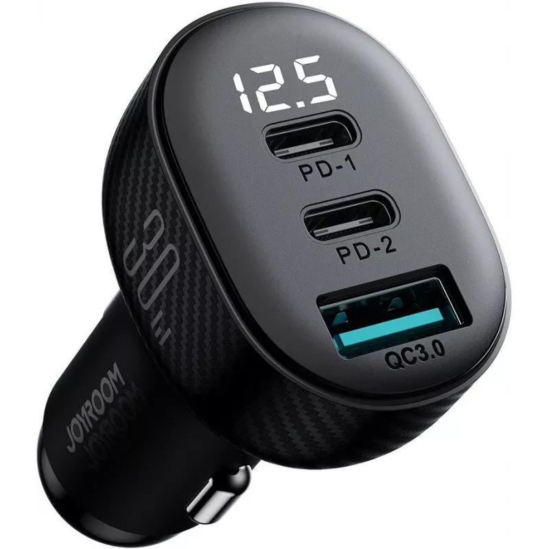 Joyroom JR-CCD04 Automobilinis įkroviklis 30W 2x USB-C USB-A su skaitmeniniu ekranu - Juodas