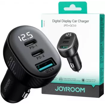 Joyroom JR-CCD04 Automobilinis įkroviklis 30W 2x USB-C USB-A su skaitmeniniu ekranu - Juodas