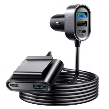 Joyroom JR-CL05 72W 5-Port Car Charger with 2xPD and 2xQC3.0, 1.5m Cable, Black